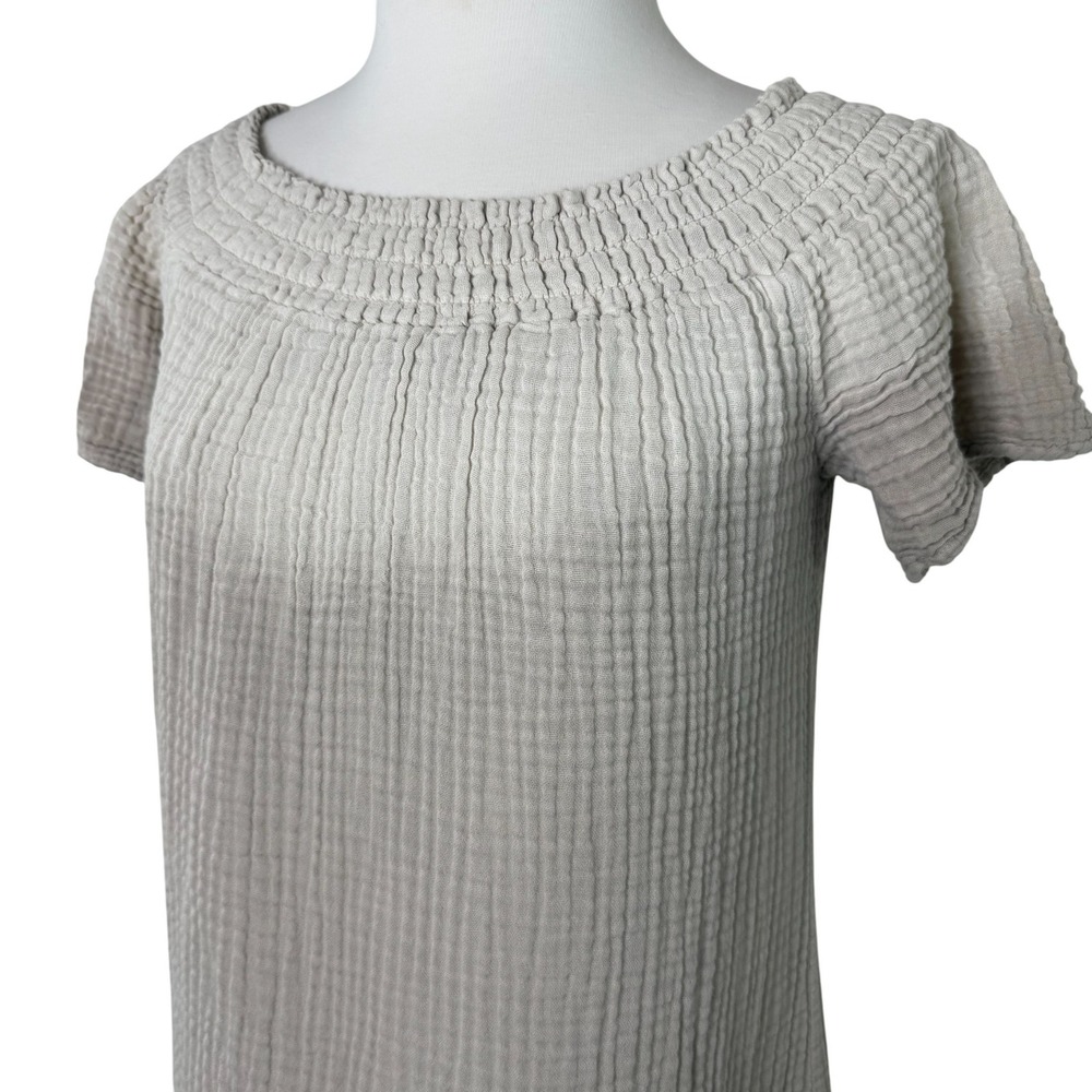Michael Stars Cotton Gauze Smocked Mini Dress Beige‎ Lagenlook Minimalist S - Picture 5 of 14